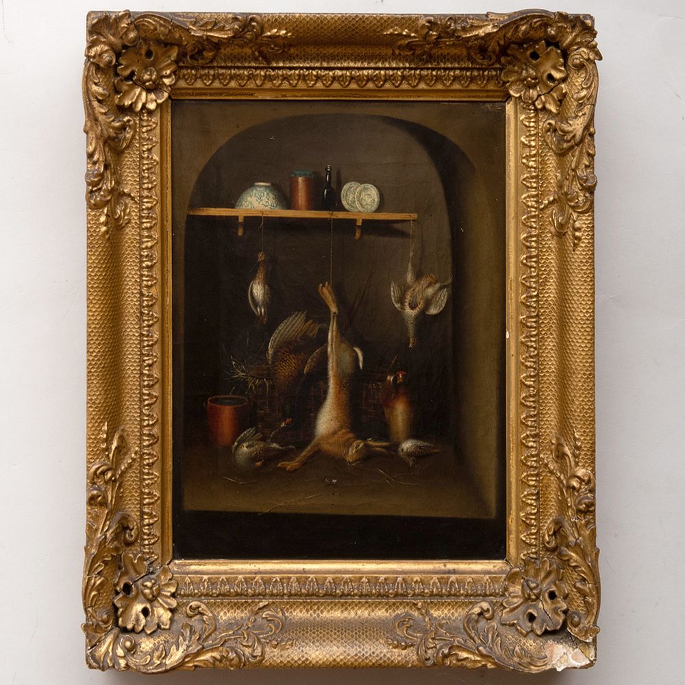 Appraisal: European School Still Life with Hanging Game and Still Life