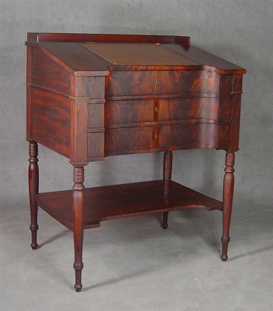 Appraisal: Mahogany Sheraton Style Desk Circa Slant front interior with three