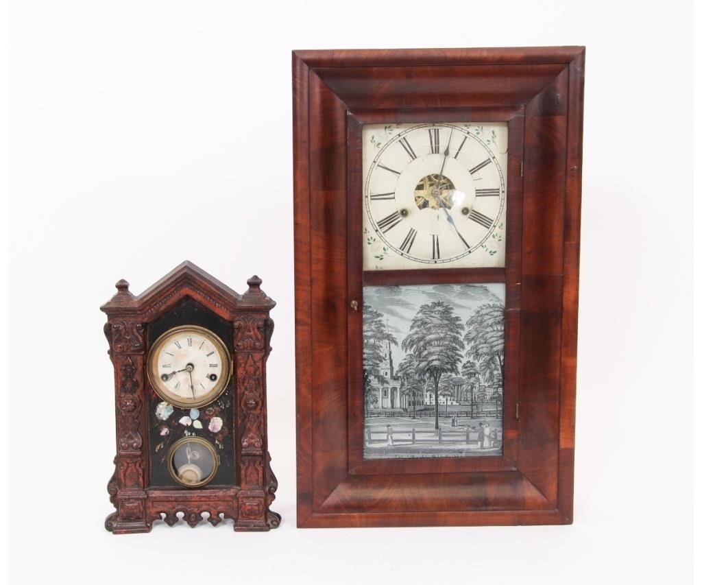 Appraisal: William Gilbert -hour ogee clock with reverse painted panel of