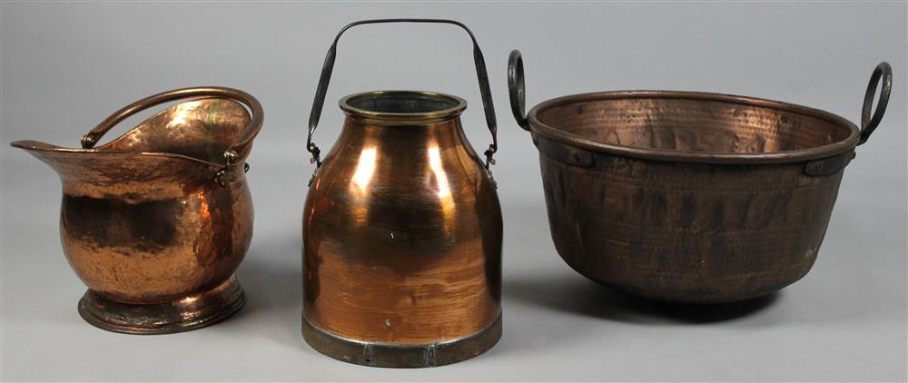 Appraisal: GROUP OF THREE BRITISH AND CONTINENTAL COPPER ARTICLES including an