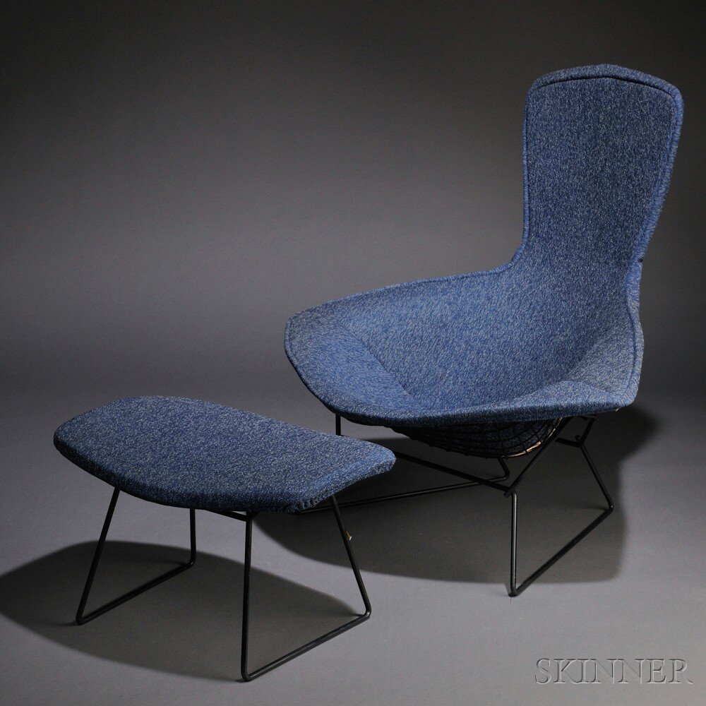 Appraisal: Harry Bertoia - Bird Chair and Ottoman Welded steel and