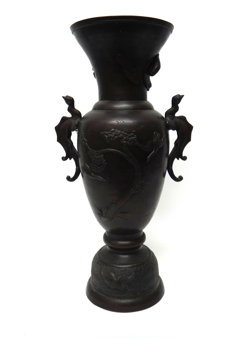 Appraisal: A tall Japanese bronze two-handled baluster vase early th century