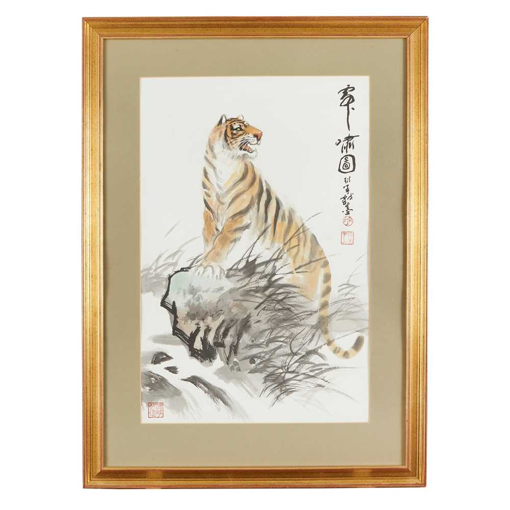 Appraisal: CHEN YANNING CHINESE - ROARING TIGER ink and colour on