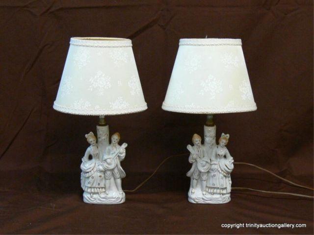 Appraisal: Pair of Ceramic Porcelain Figure Vanity Lamps - Vintage 's