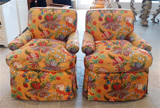 Appraisal: Sale Lot A Pair of Floral Upholstered Armchairs Height inches