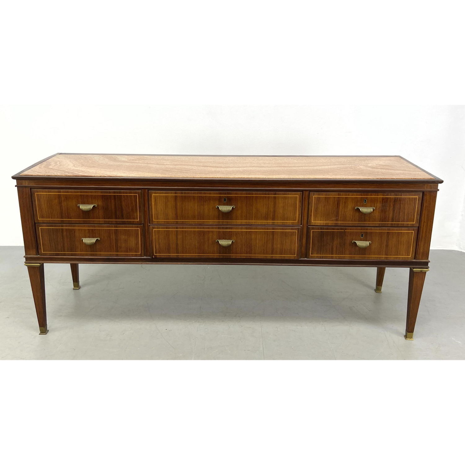 Appraisal: Italian Marble Top Sideboard Credenza Inset marble Brass handles Dimensions