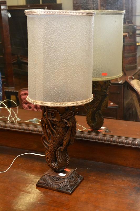 Appraisal: CARVED WOODEN LAMP BASE IN THE SHAPE OF A DRAGON