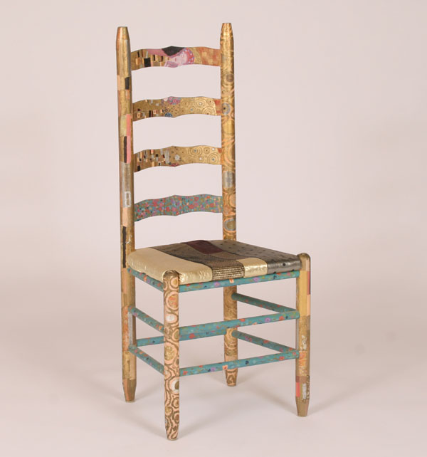 Appraisal: Hand painted ladder back artist chair Gustav Klimt The Kiss