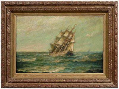 Appraisal: James J McAuliffe painting Massachusetts - ship in rough seas