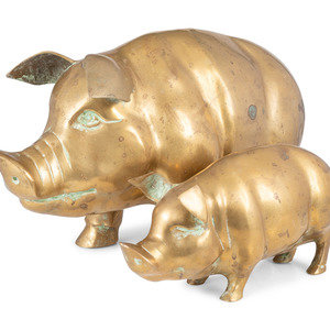 Appraisal: Two Brass Pig Sculptures th Century Height of larger x