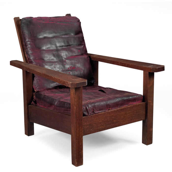 Appraisal: Stickley Brothers Morris chair tapered cut-corner arms with original pegs