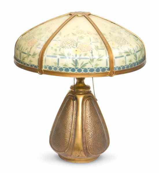 Appraisal: An American Reverse Painted Panel Glass Lamp the domed shade