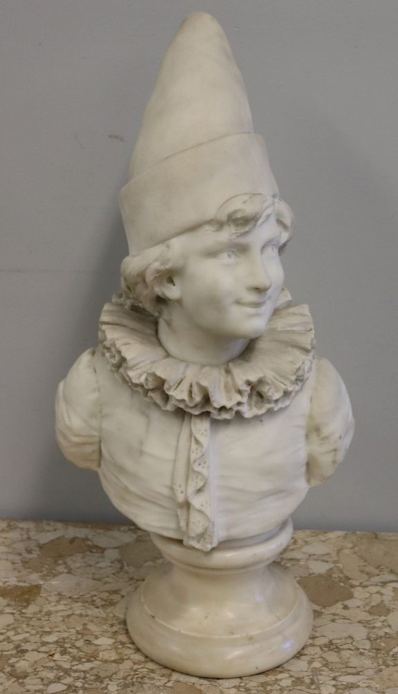 Appraisal: G Lecci Signed Marble Bust Of A Clown Signed on