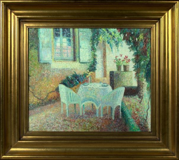 Appraisal: French School st Century Impressionistic Veranda Scene oil on canvas