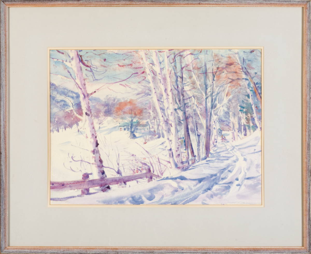 Appraisal: DODGE MACKNIGHT AMERICAN - SNOWY LANDSCAPE WITH BIRCHES Watercolor on