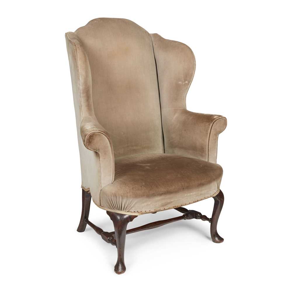 Appraisal: GEORGE I MAHOGANY WING ARMCHAIR EARLY TH CENTURY the upright