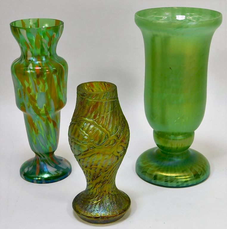 Appraisal: Assorted Green Bohemian Art Glass Vases Bohemia th Century Lot