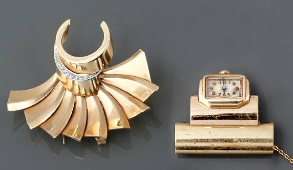 Appraisal: A collection of two retro gold brooches signed T amp