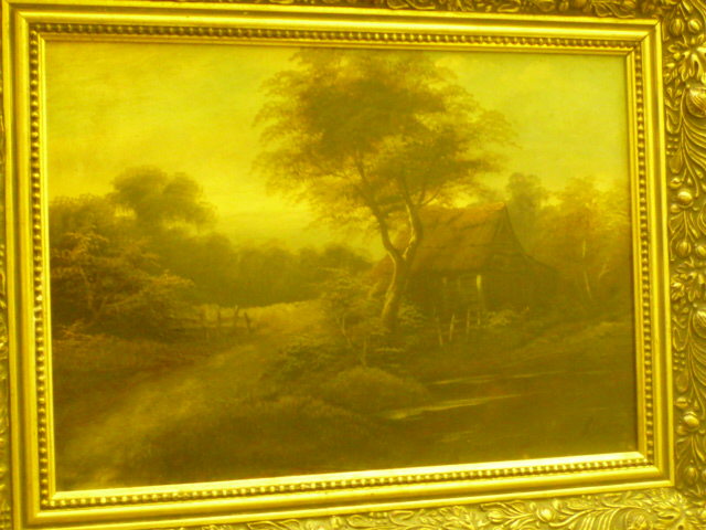 Appraisal: B DALTON early th Century Cottage in Wooded Landscape oil