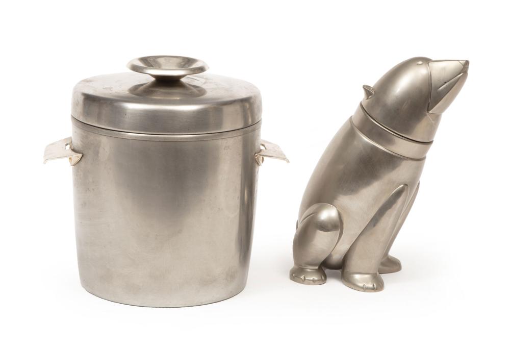 Appraisal: Art Deco-Style Stainless Steel Ice Bucket and Cocktail Shaker th