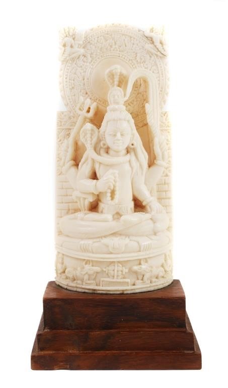 Appraisal: Antique Indian carved ivory statue of figure with four arms