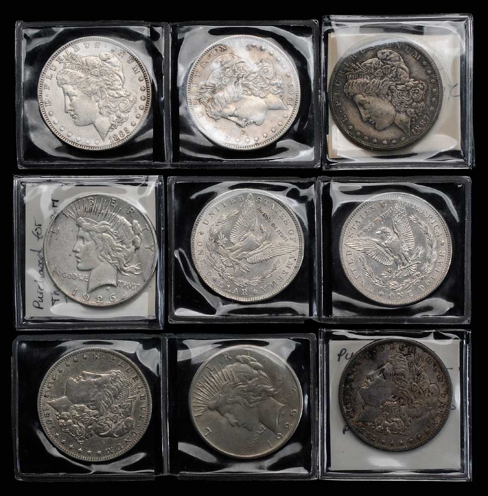 Appraisal: Nine U S Silver Dollars seven Morgan type -S -O