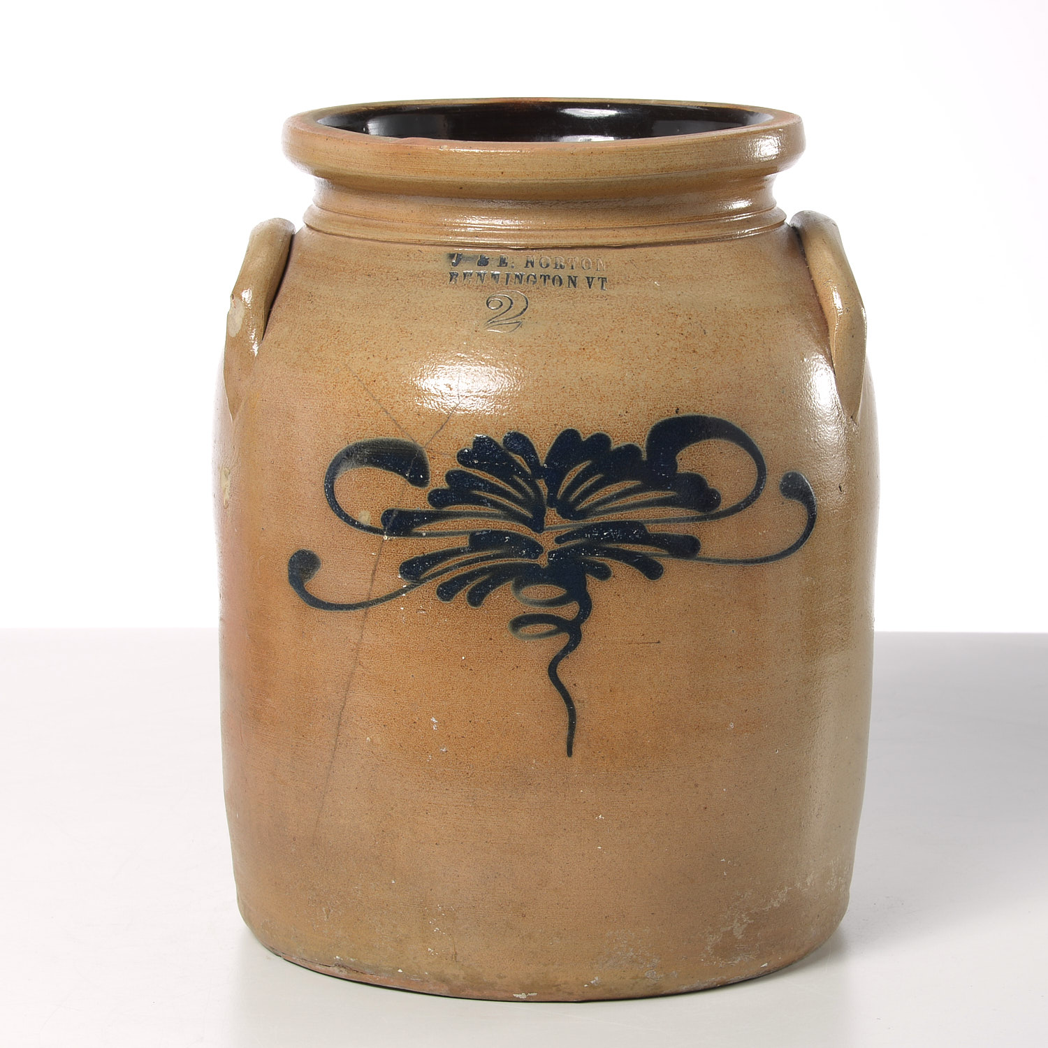 Appraisal: J E NORTON BENNINGTON STONEWARE CROCK Mid th c -gallon