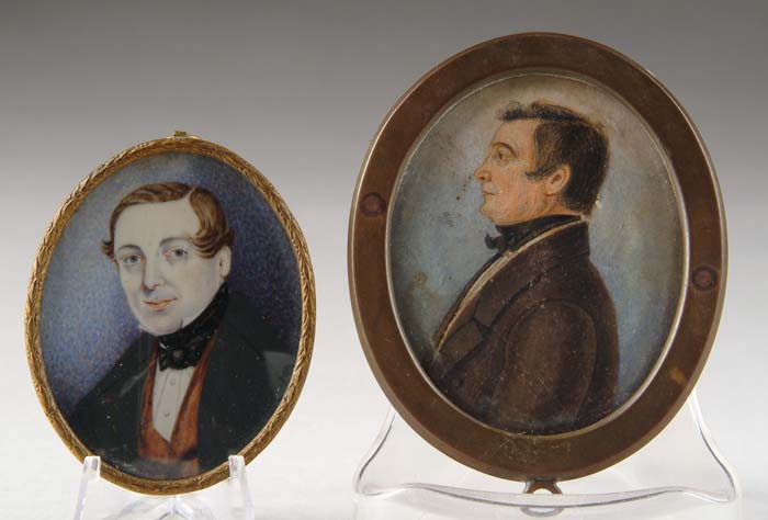 Appraisal: TWO MINIATURES PAINTINGS OF YOUNG MEN Both housed in oval