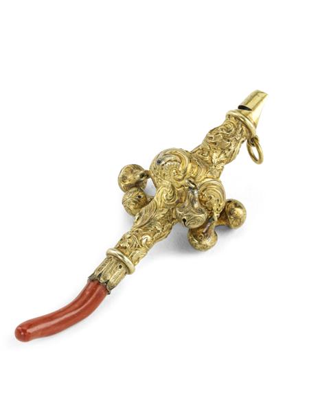 Appraisal: A mid Victorian silver gilt child's rattle by Rawlins and