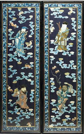 Appraisal: PAIR ANTIQUE SILK EMBROIDERIES Pair of large and antique Chinese