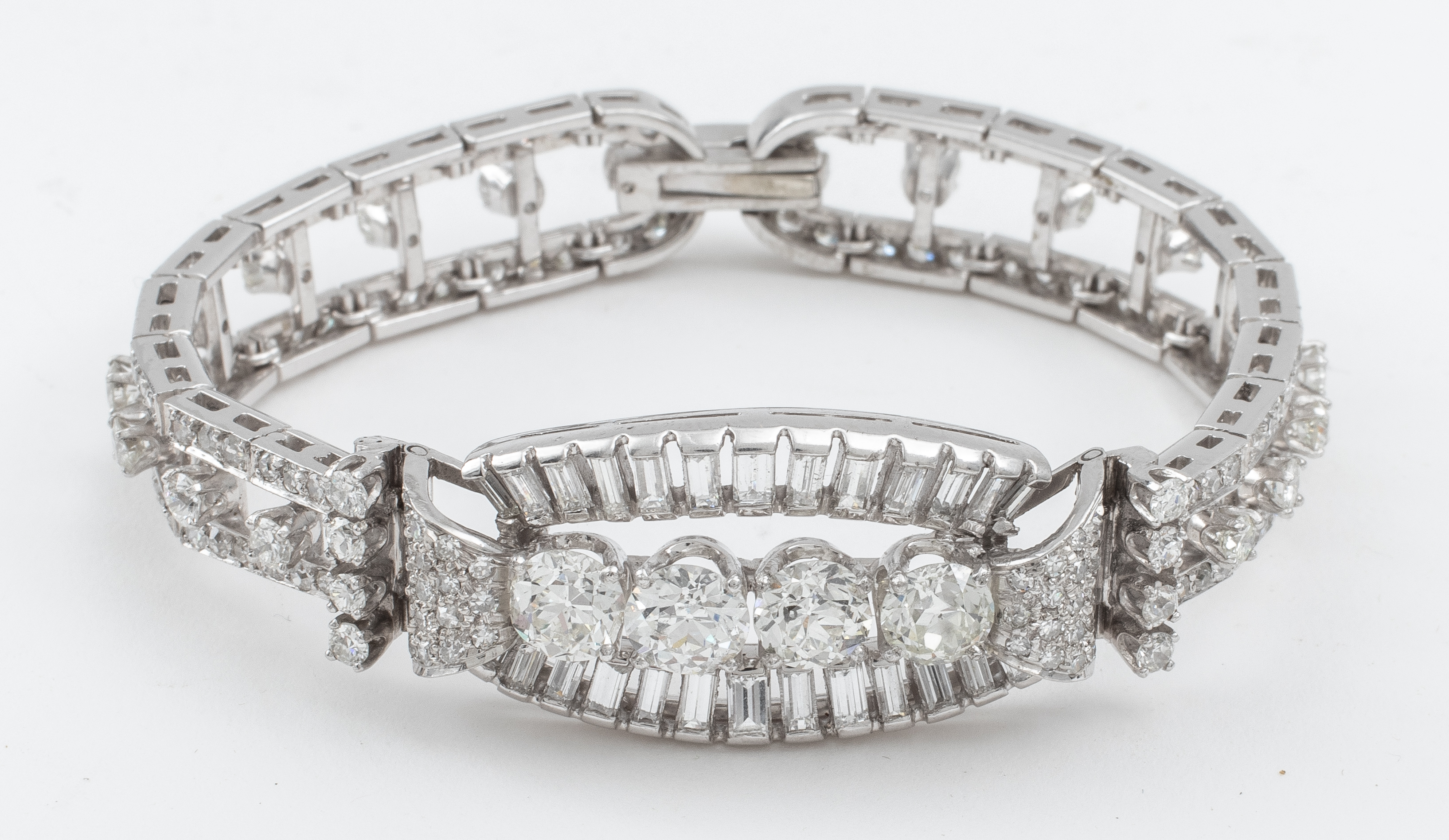 Appraisal: RETRO S PLATINUM DIAMOND BRACELET Retro s platinum and diamond