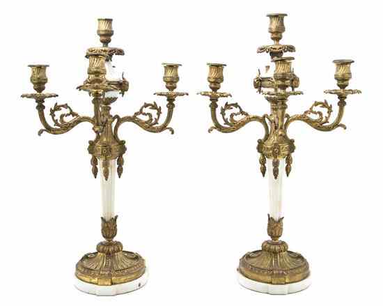 Appraisal: A Pair of Louis XVI Gilt Bronze and Marble Five-Light