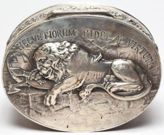 Appraisal: Georg Roth Hanau Silver Lion of Lucerne Box Circa oval