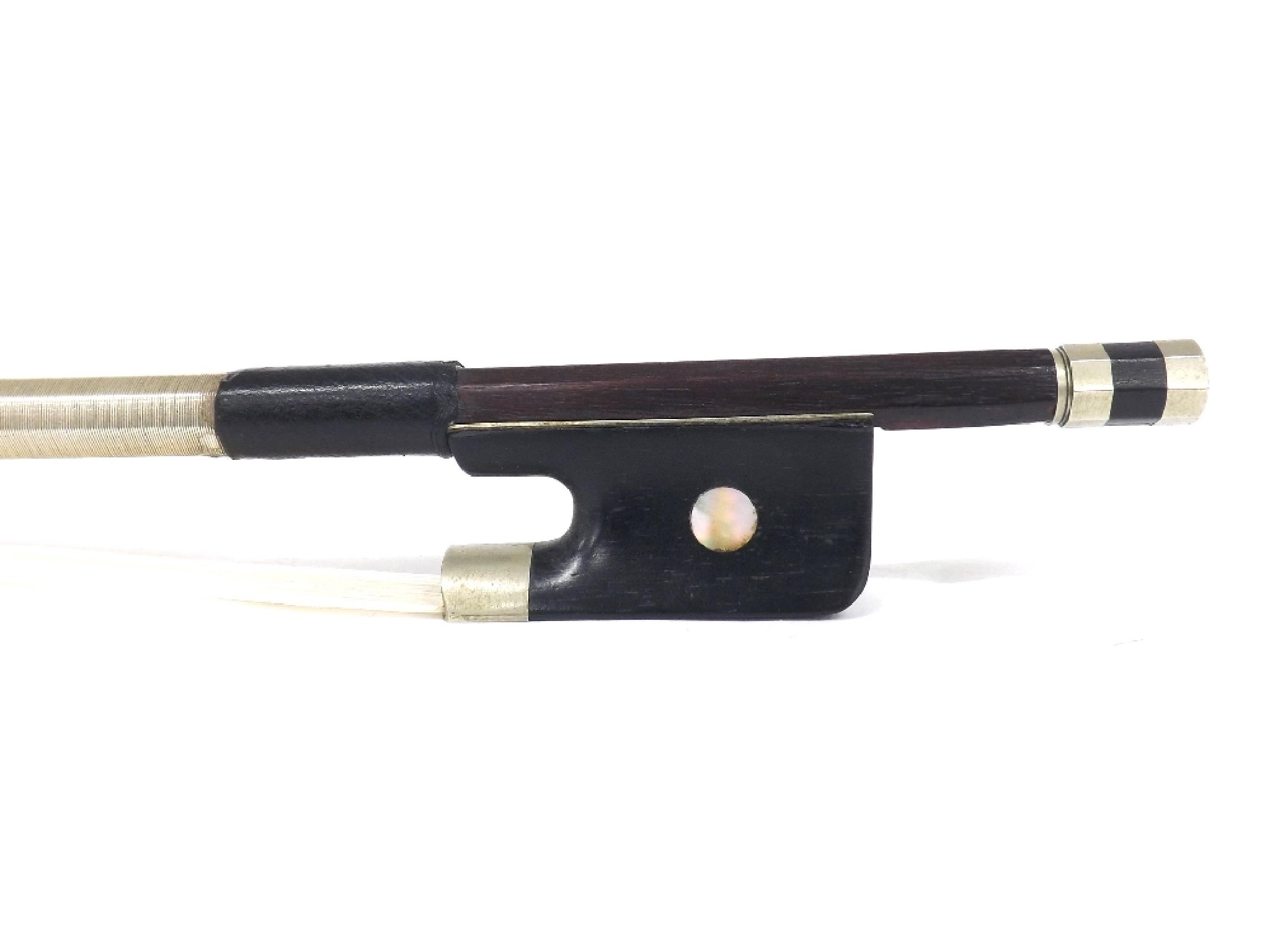 Appraisal: Nickel mounted violin bow of the Bazin Workshop gm