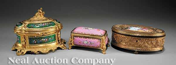 Appraisal: A Group of Three French Gilt and Polychrome Dresser Boxes