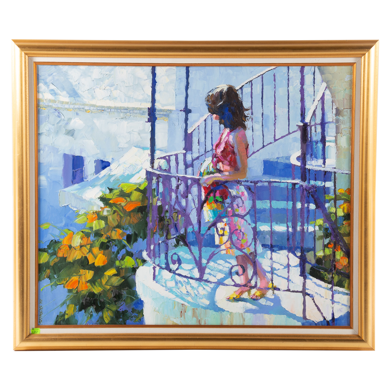 Appraisal: HOWARD BEHRENS GIRL ON BALCONY OIL American - Oil on