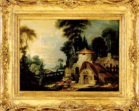 Appraisal: Francois Boucher after French - COTTAGE AT BEZONS oil on