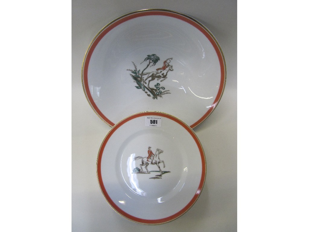 Appraisal: Royal Copenhagen dessert set decorated with huntsmen on a horse