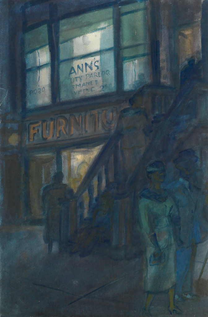 Appraisal: BERNARD VON EICHMAN Night Sixth Avenue New York Watercolor and