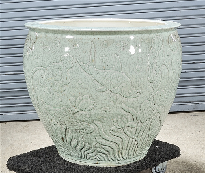 Appraisal: Large Chinese crackle glazed porcelain fish bowl with fish and