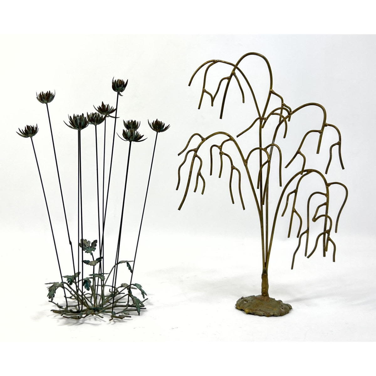 Appraisal: pc Metal Botanical Sculptures LAKIS SAVIANS Weeping Willow Tree Signed