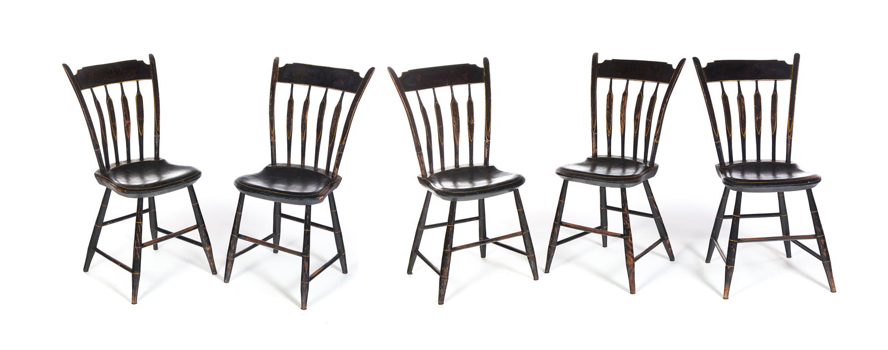 Appraisal: FIVE PAINTED AND STENCILED ARROWBACK CHAIRS American st quarter- th