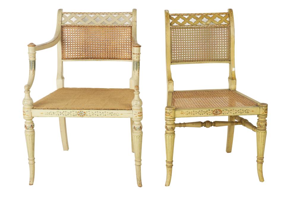 Appraisal: TWO REGENCY PAINTED WOOD CHAIRS th century each with pierced