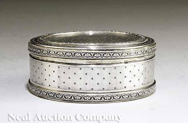 Appraisal: A French First Standard Silver Covered Circular Box engine-turned decoration