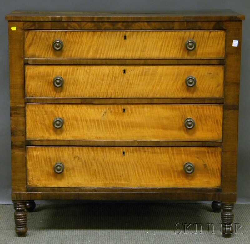 Appraisal: Regency Tiger Maple and Veneered Four-drawer Bureau ht wd in