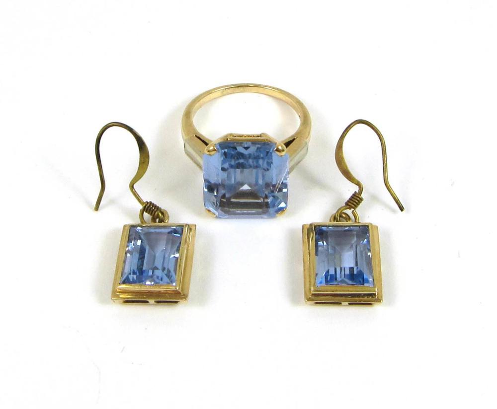 Appraisal: BLUE SPINEL AND FOURTEEN KARAT GOLD RING AND EARRINGS including