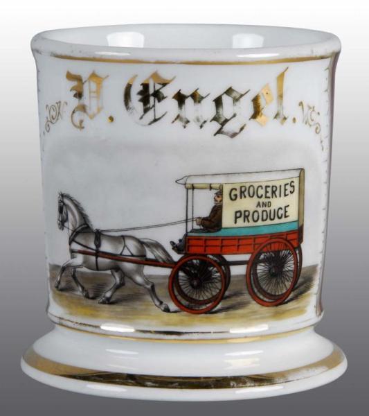 Appraisal: Occupational Shaving Barber Mug of Grocery Wagon Description Polychrome paint