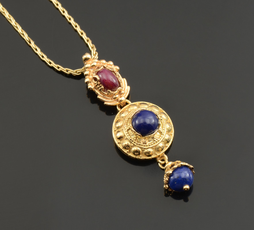 Appraisal: K RUBY LAPIS PENDANT CHAIN K Yellow Gold Pendant Contains