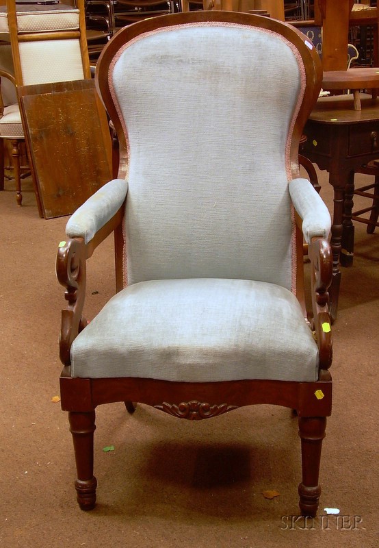 Appraisal: Empire Upholstered Carved Walnut Parlor Armchair