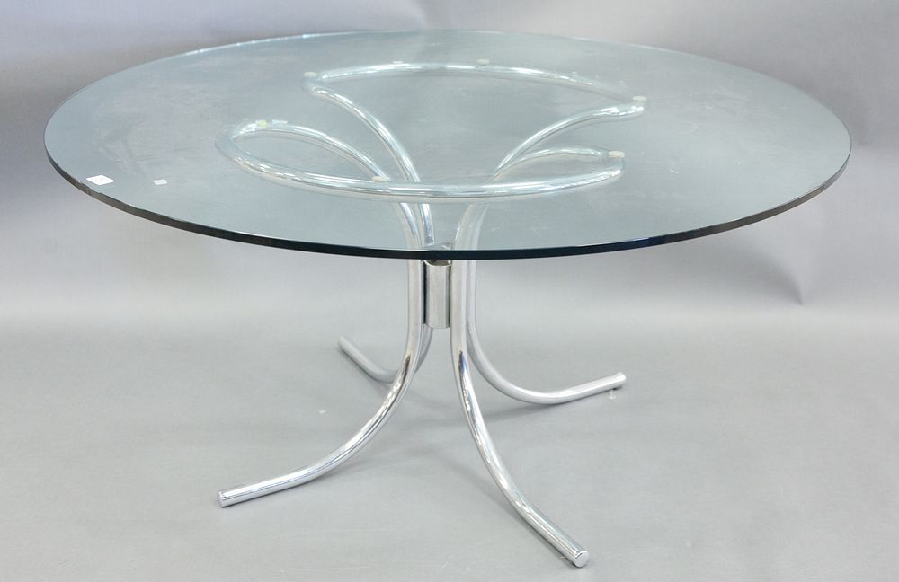 Appraisal: Round Glass Top Table having chrome base height inches diameter